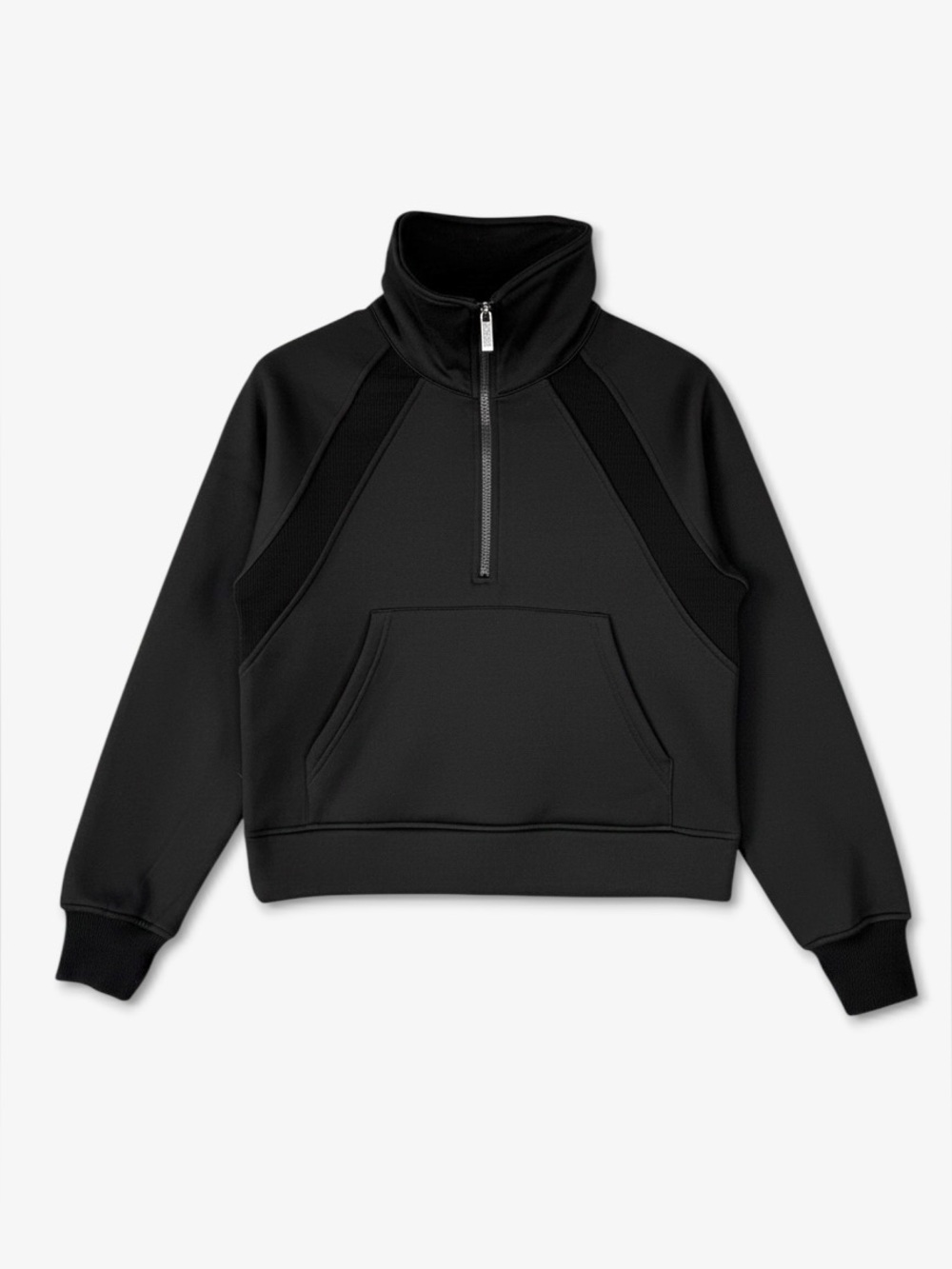 LASLULU Half Zip High Neck Cropped Sweatshirt S‎ Black Fleece Lined Thumbholes